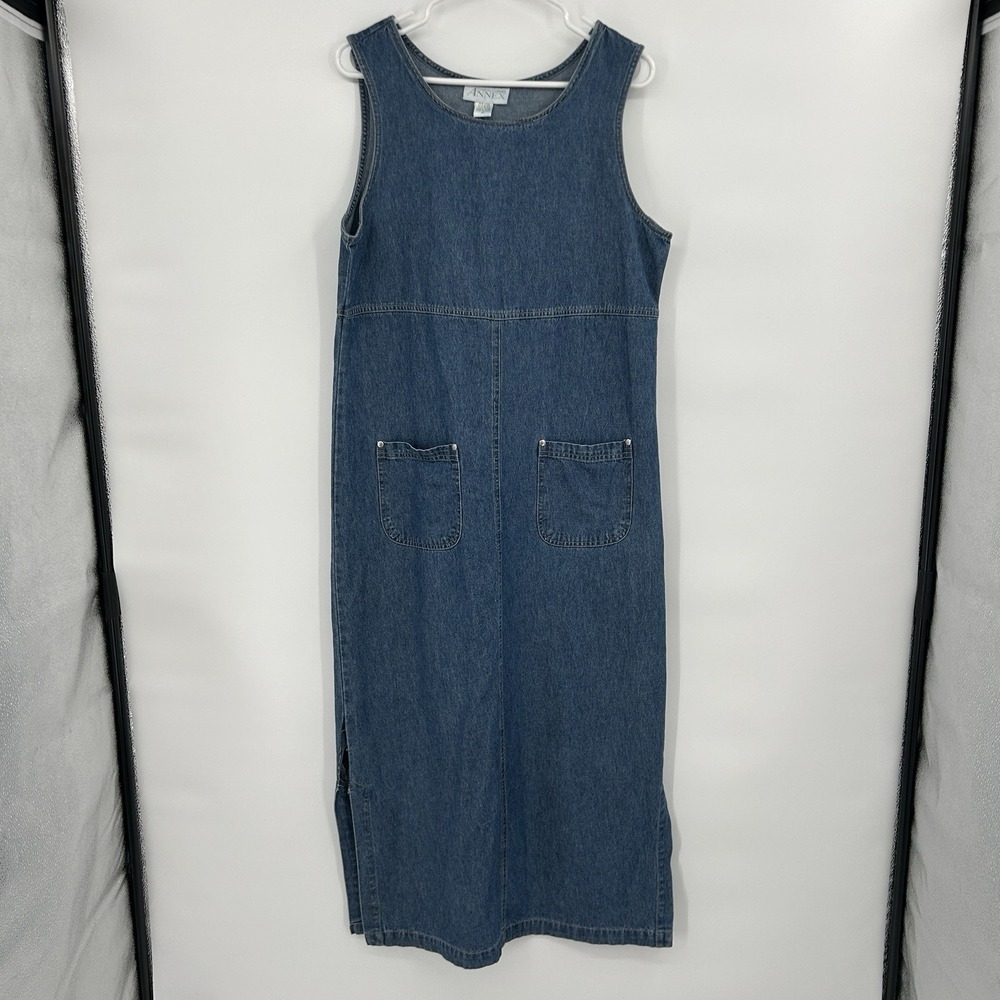 VTG Casual Corner Denim Jumper‎ Overall Dress Size M Modest Cottage Prairie 90s